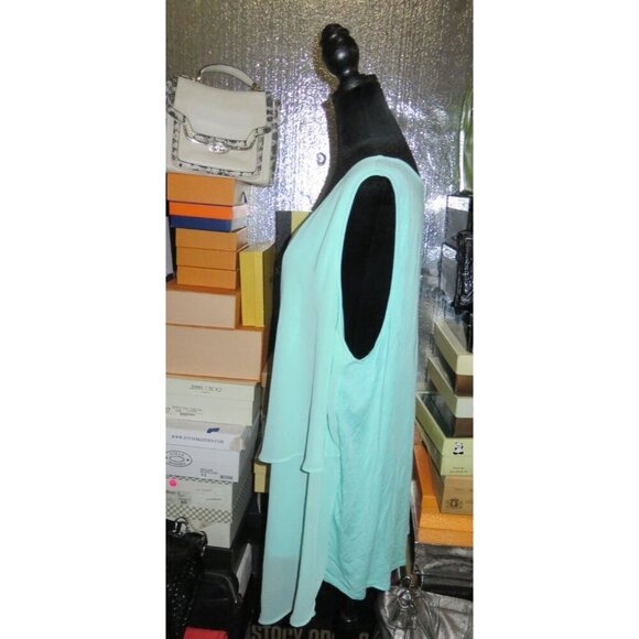 BOGO 4X Plus Size 26/28 Lane Bryant Teal Sleeveles Layered Draping Blouse - Picture 4 of 7